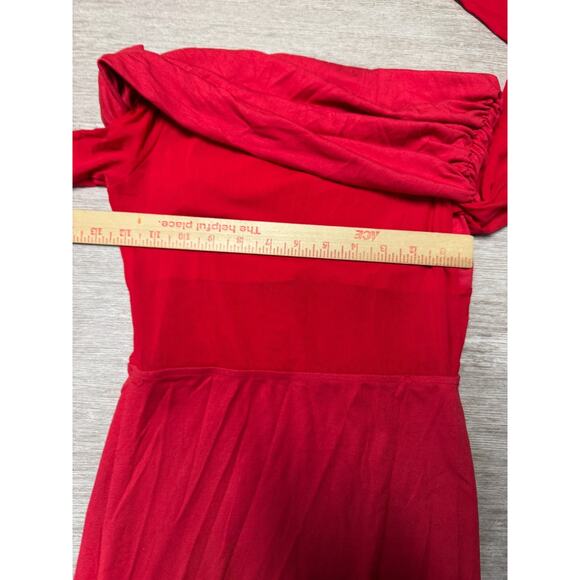 Commense NWT Red Semi-Sheer Off-Shoulder Mesh Long Sleeve Long Dress - Picture 5 of 7